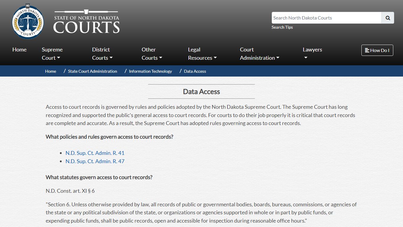 North Dakota Court System - Data Access - North Dakota Supreme Court